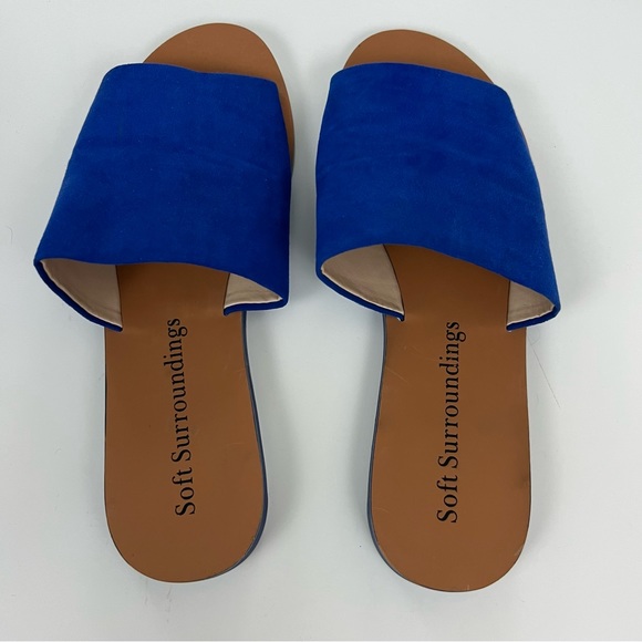 Soft Surroundings Anytime Faux Suede Blue Slip On Sandals 6 - Picture 6 of 9